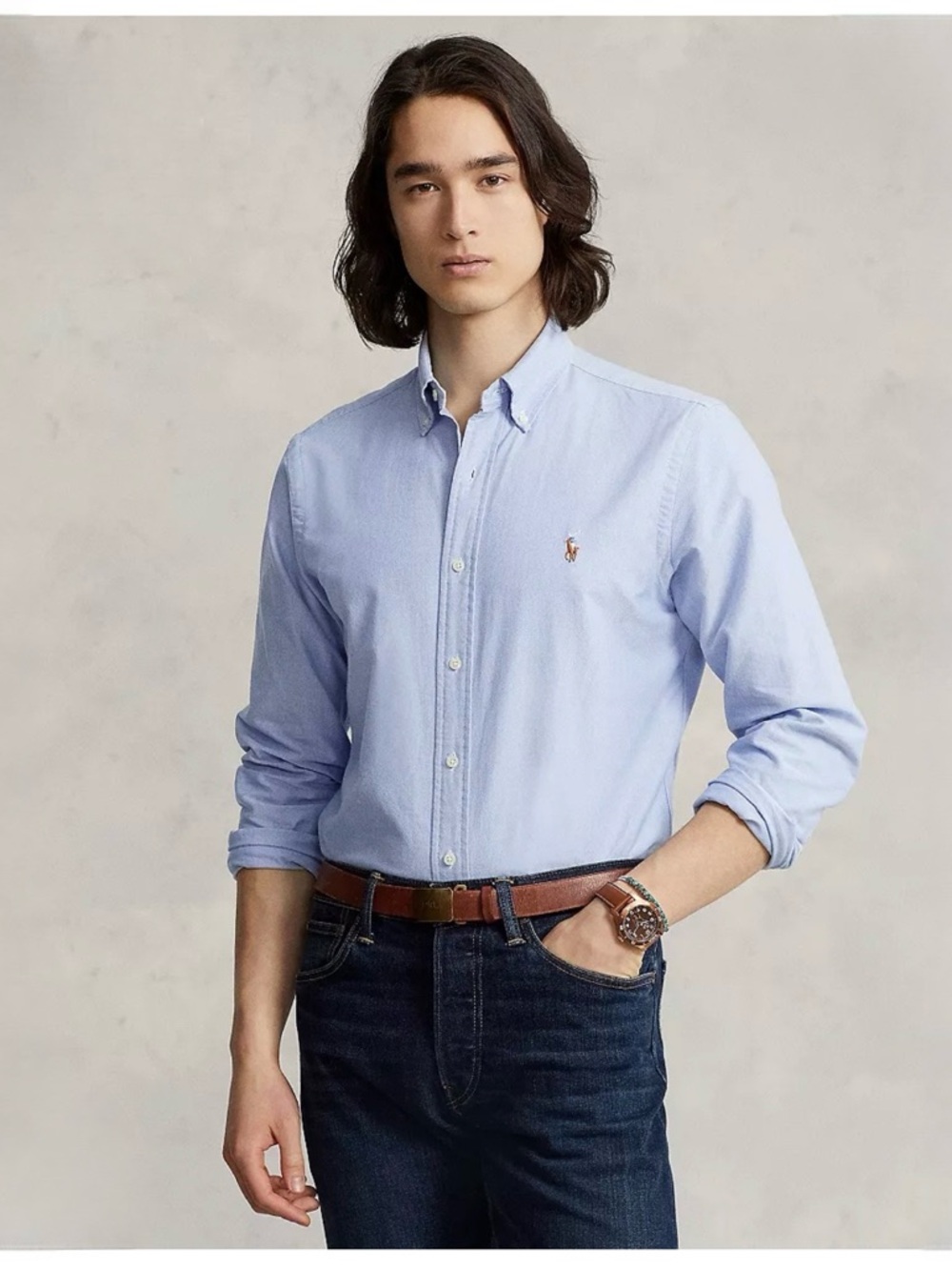 Ralph Lauren Blake Light Blue Cotton Flesh Pony Button Shirt
